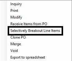 Purchase Order Selectively Breakout Items 1