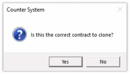 Confirmation dialog asking if this is the correct contract to clone.