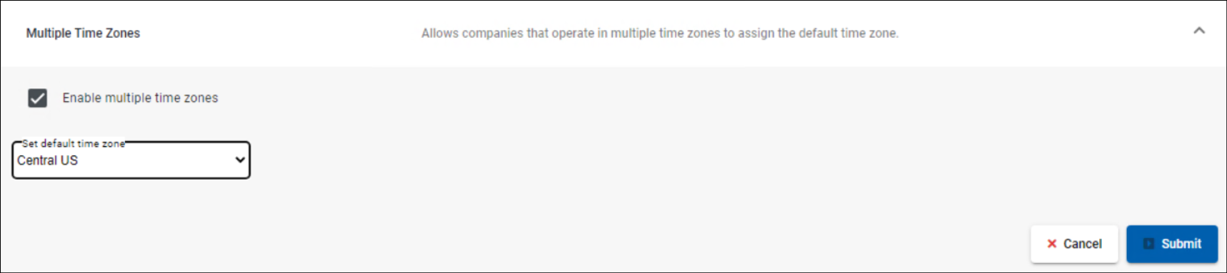 Browser Security > System settings with multiple time zones toggle and default time zone