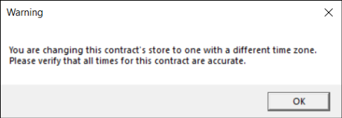 Modal dialog warning that the selected store is in a different time zone